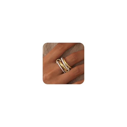 14K Gold Plated Stackable Rings for Women, Interlocked Stackable ...