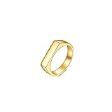 MAGIIE Anillo Mujer de Acero Inoxidable,Anillos Mujer Dorado de Rectángulos Modelado,Anillos Mujer Grandes,Tamaños de 10 a 20 (Oro, 17)