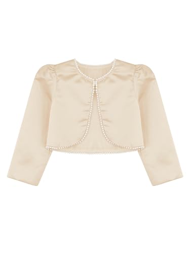 Kids Girls Long Sleeve Cardigan Jacket Shiny Rhinestone Bolero Satin Cover up for Wedding4