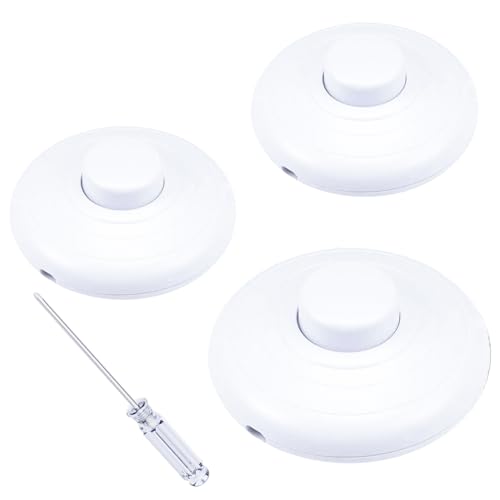 Leymays Foot Pedal Switch for Lamp Switch Replacement, 3Pcs White Inline Switches with Durable Pedal, Step-On/Off Button for Table Lamps, Christmas Trees, Home Lighting