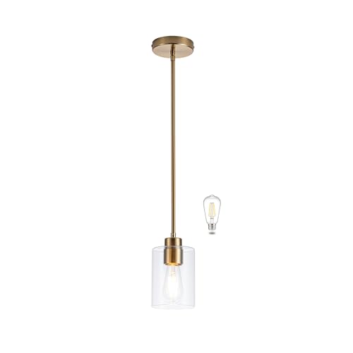 Image of MAYNA 1-Pack Brass Modern Mid Century Cylinder Pendant Light with Bulb
