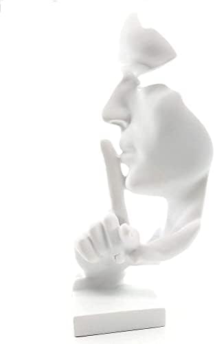 SMRTHMRT Modern and Simple Sculptures The Thinker Statue,Silence is Gold Keep Silence Statues and Figurines Desk Decoration for Office Home Decor (White)