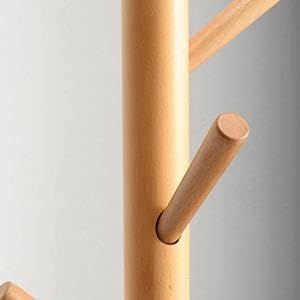 Image of Ginoya Brothers Wooden Coat Rack, Freestanding Hall Tree with Hooks Easy to Assemble Suitable for Children and Adult, Hat Clothes Rack Stand for Bedroom Office Entrance. (92-2 Beige)