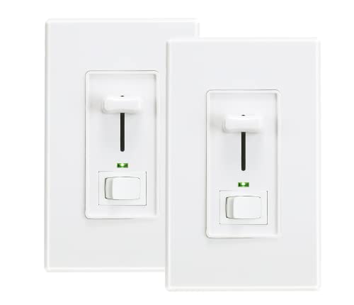 dimmer slide switch - Cloudy Bay in Wall Dimmer Switch with Green Indicator,for LED Light/CFL/Incandescent,3-Way Single Pole Dimmable Slide,600 Watt max,Cover Plate Included,White,2 Pack