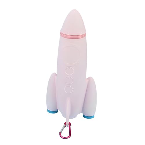 Estojo Foguete 2 em 1 com Apontador de Lápis Infantil Porta Material Escolar Rosa