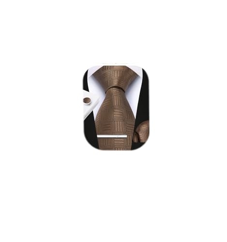 Image of Enlision Ties for Men Plaid Stripe Tie Handkerchief Woven Classic Formal Necktie Pocket Square Clip Set