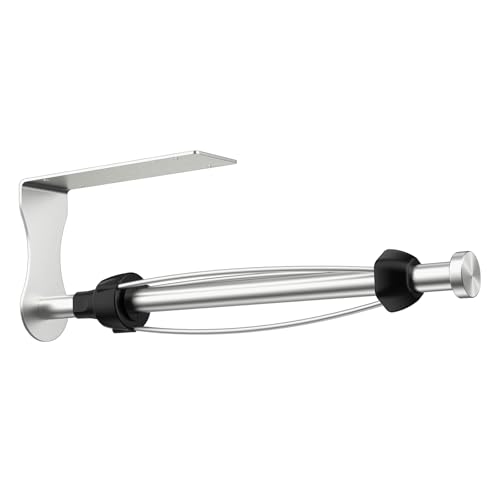 SetSail Paper Towel Holder Under Cabinet Single Hand Operable with Adjustable Damper Easy Tear Paper Towel Holder Wall Mount for Kitchen Bathroom, Adhesive or Screw, Silver