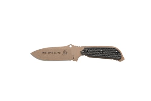 TOPS Knives Mil-Spie Elite Full Tang Fixed Blade- Coyote Tan Coating- Black Kydex Sheath w/Rotating Spring Steel