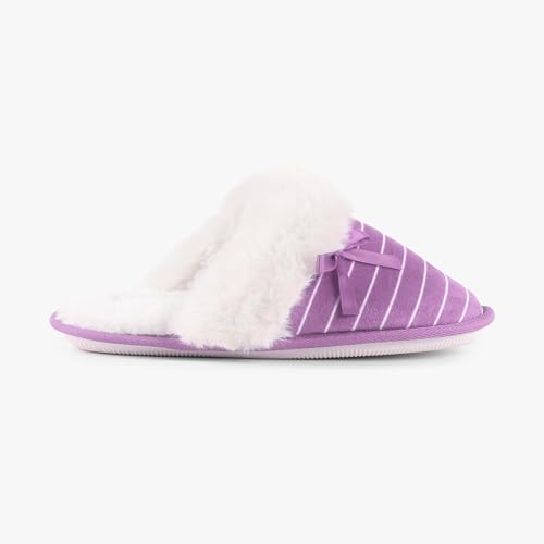 London Shoe Co Ladies & Girls Faux Fur Mule Slippers Size 3 to 8 UK (Lilac Stripes, UK5/6) - Image 2