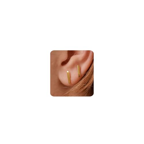 Bar Stud Earrings In 14k Gold Simple Mini Dainty Bar Studs for Women Men earrings