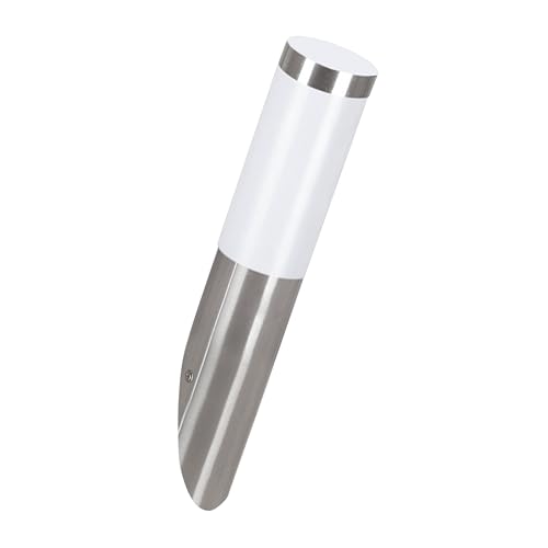 EGLO LED Außen-Wandlampe Helsinki, 1 flammige Außenleuchte, Wandleuchte aus Edelstahl in Silber und Kunststoff in Weiß, E27 Fassung, IP44