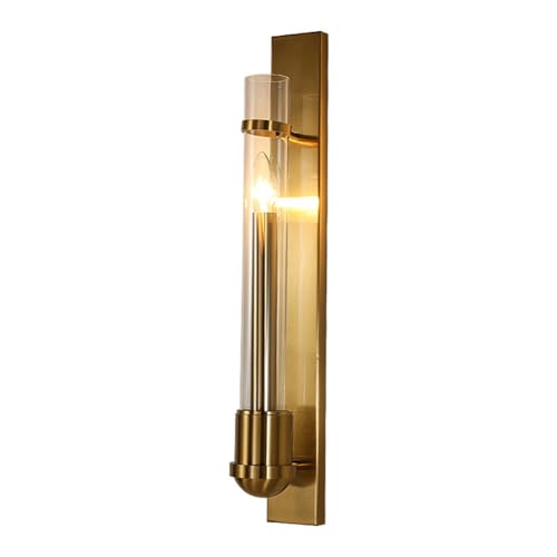 Aplique de Pared Interior LED de 4 W, Metal Antiguo, Cristal, latón, decoración de Pared con Pantalla cilíndrica de Cristal, lámpara de Noche Rectangular para Dormitorio y Sala de Estar sin fuent