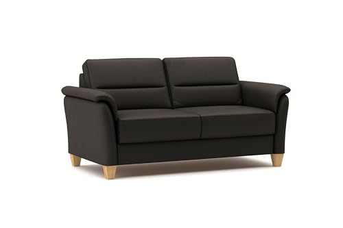 CAVADORE Leder 3er-Sofa Palera / Landhaus-Couch mit Federkern + massiven Holzfüßen / 179 x 89 x 89 / Leder Dunkelbraun