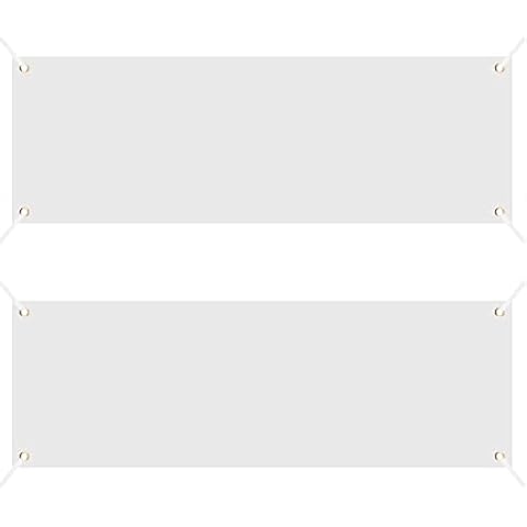 LUTER 2 Sets 2x6Ft Paintable Blank Banner, Polyester Blank Banner Flags White Canvas Banners with 2pcs 6.6yard Hanging Ropes for DIY Indoor Outdoor Wall Signs Bussiness Office Activities Display Cover
