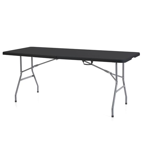 Peakform Multipurpose Banquet Fold-in-Half Table Lightweight Durable Desk with Secure Base for Indoor and Outdoor Events, 6 Foot, Black