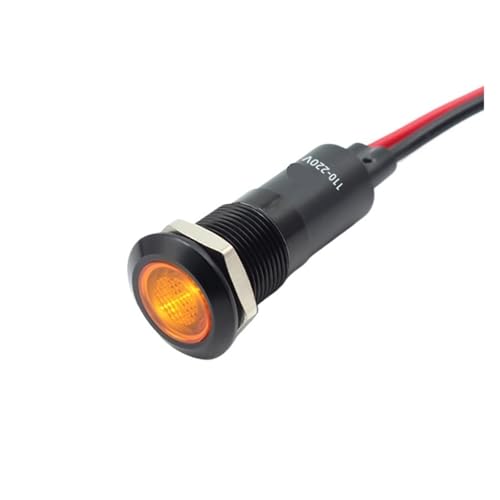 LOKLNEYK 12mm 3v 6v 12v 24v 110v 220v Metal LED Panel Signal Indicator Warning light 20cm cable Chrome Finish Car Boat Marine(FL1A-12FW-1-BY110V)