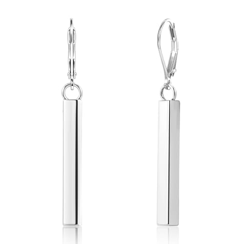 Sterling Silver Dangle Earrings for Women 14K Gold Plated Long Bar Dangle Drop Earrings for Women Trendy Hypoallergenic French Leverback Earings