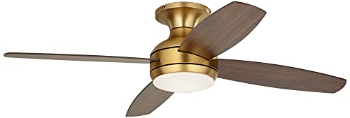 Casa Vieja 52" Elite Modern Hugger Low Profile Indoor Ceiling Fan with Light LED Remote Control Soft Brass Walnut Brown Opal Glass for House Bedroom Living Room Home Kitchen Dining Office thumbnail 2