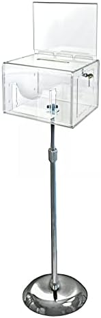 Azar Displays 206325-CLR X-Large Clear Acrylic Suggestion Box with Lock & Keys - Donation Box with Lock and Sign Holder on Pedestal - Locking Box with Slot 11" W x 8.25" D x 8.25" H - Offering Box