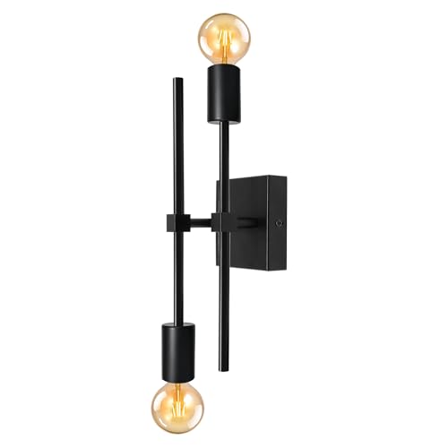 Applique da Parete Interno Vintage con 2 Luci E27 Lampada a Muro in Metallo Lampada da Parete Retro Industriale Nero Illuminazione Bagno Specchio Moderne Soffitto Doppia Testa Lampada per Soggiorno