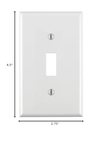 Image of Leviton 1-Gang Toggle Device Switch Wallplate, Standard Size, Thermoplastic Nylon, Device Mount, 80701-W, White