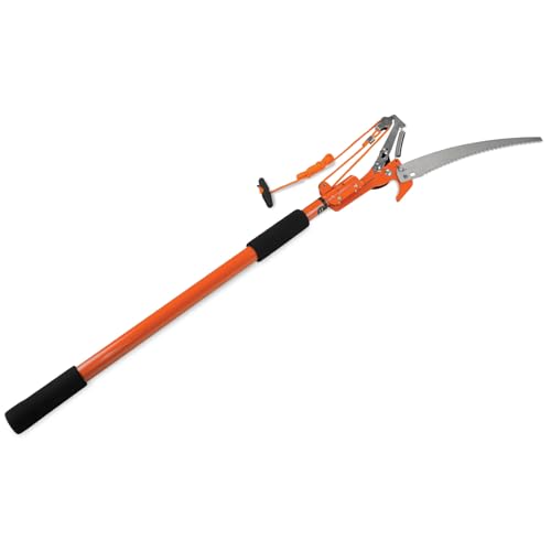 Muddy Pole Saw - 12-inch Serrated Blade Compact Durable Lightweight Ergonomic Versatile Extendable Tree Saw with Pruners & Cord for Outdoor Use
