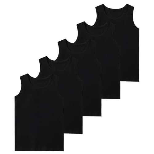 Mocolerno 5-Pack Boys Tank Tops Cotton Basic Undershirt Kids Soft Sleeveless Tees (2T-16Y), Black, 7-8 Years