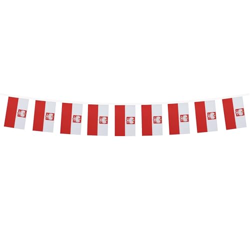 Image of AZ FLAG Poland with eagle 6 meters BUNTING Flag 20 flags 9'' x 6'' - Polish coat of arms STRING flags 15 x 21 cm