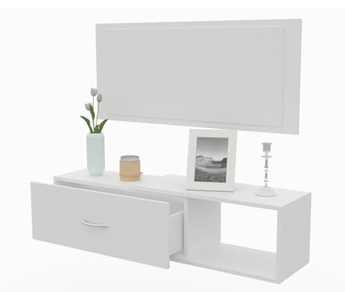 DORMIDAN- Mueble recibidor con cajón más Espejo, 1m de Ancho, (Blanco)