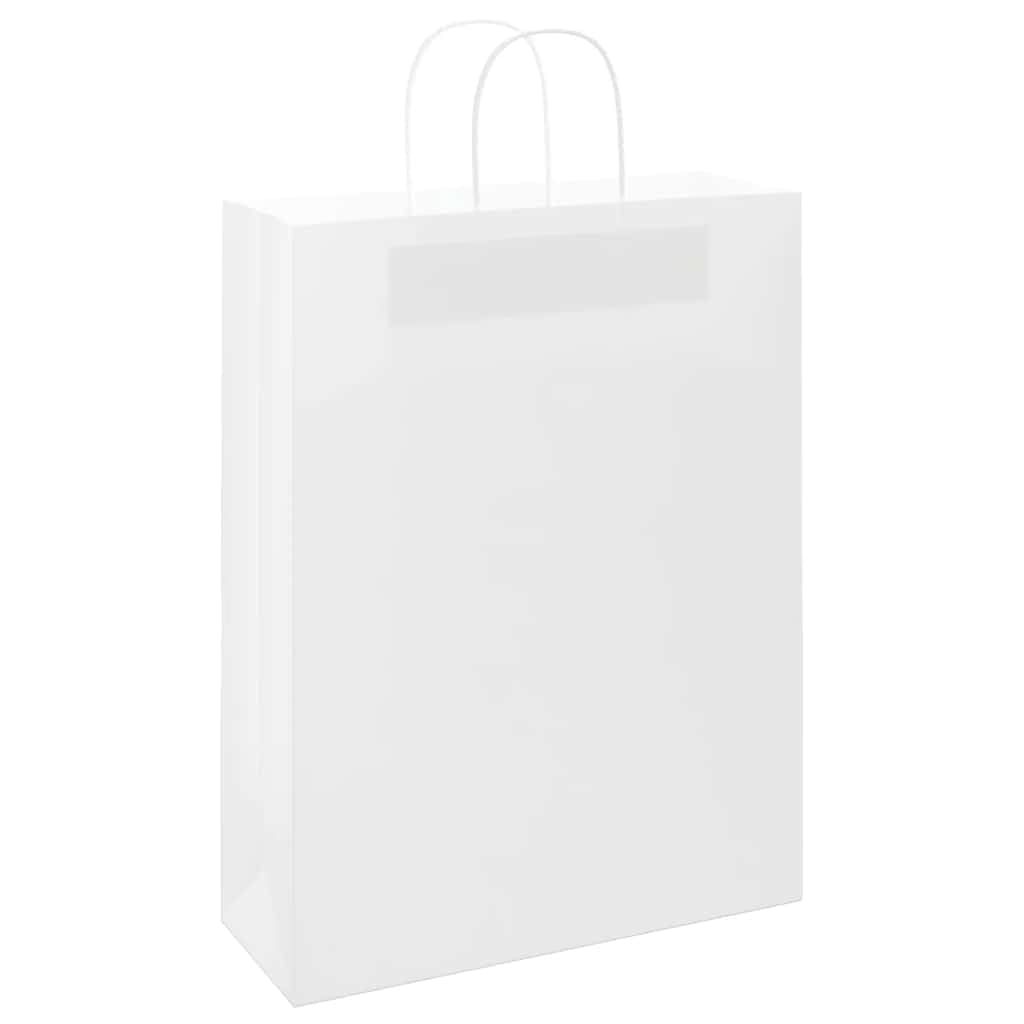 250 bolsas de papel con asa, color blanco, 32 x 12 x 42 cm, bolsas de papel kraft estables para regalos, compras y llevar