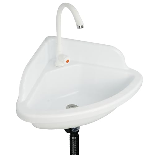 Small Bathroom Sink Wall Mount Bathroom Corner Sinks, Triangular wash basin No-Drill Installation Self-Adhesive 17.7x17.7 Inch with Faucet Hole, Mini Rv sink Plastic Sink for Home, Dorm, Garage
