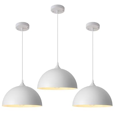 PINDODO White Pendant Light 3 Pack,11.8 Inch Industrial Pendant Lights Adjustable Height, Farmhouse Pendant Lighting for Kitchen Island for Dining Room, Bedroom, Barn