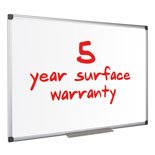 Image of Bi-Office Drywipe Board. High quality, double-sided board with a smooth, low maintenance writing surface, 5 colour caps to match your office decor, aluminium trim, pen tray and wall fixing kit. Size - 600 x 900mm.