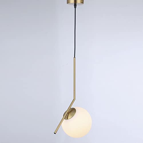 B·LED BARCELONA LED Lámpara de Techo Colgante Moderna Dorada con Bola Cristal Blanca Opalina Elegante Casquillo E27 para Salón Dormitorio Comedor