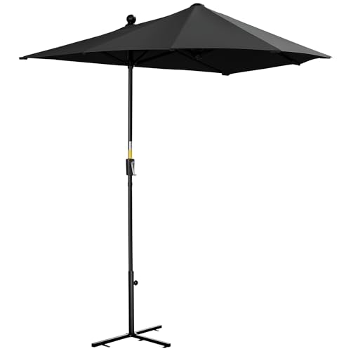 Outsunny 2m Half Parasol Market Umbrella Garden Balcony Parasol with Crank Handle, Cross Base, Double-Sided Canopy, Black