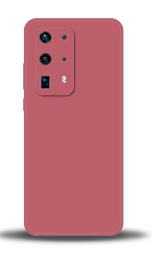 WUACYEAMING Compatible with Huawei P40 Pro Plus Case,with Camera Lens Protector Ultra Slim Liquid Silicone Cover Anti-Scratch Shockproof Case-Red