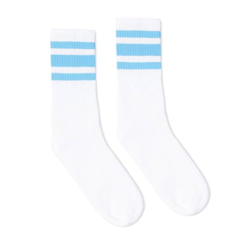 | White Crew Sock | Carolina Blue Stripes (Men's Sizing | S/M | 6-9) (One Pair)