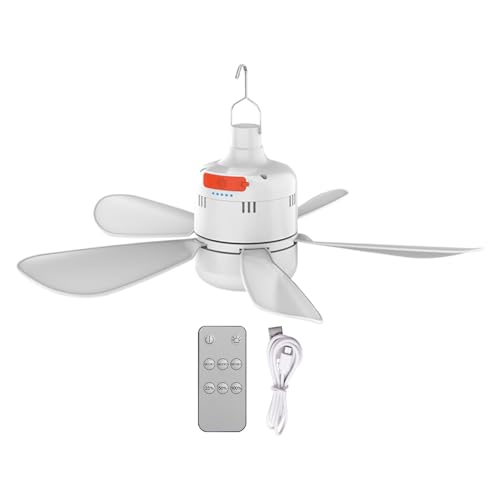 Ventilador de pared pequeño genérico con luz, recargable LED Fan, 17,32 x 5,91 in Silent USB Air Cooling, Remote Control, Portable Camping Accessory for Bedroom, Tent and Outdoor Use