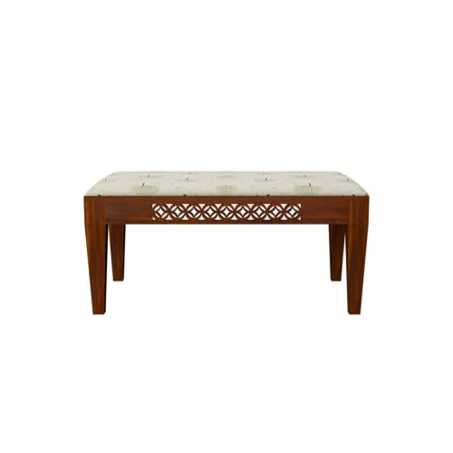 Image of THE WOODEN CITY Solid Sheesham Wood 3 Chair with 1 Bench Dining Table Set with Cushioned Chairs for Dining Room | Living Room | Home & Office | Hotels (4 Seater with Bench, Honey)