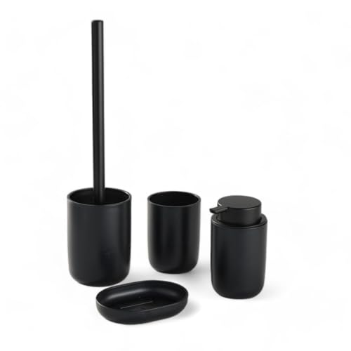 Set 4 Access, SDB, Vaso, Dispensador de jabón, Cepillo WC Negro, 12,7x7,3 cm Set 4 Access, SDB, Vaso, Dispensador de jabón, Cepillo WC Negro, 12,7x7,3 cm