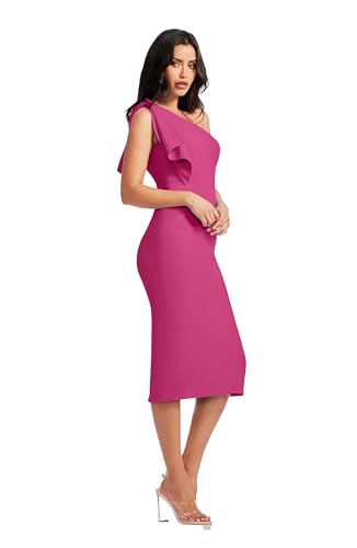 Image of Dress the Population Womens Tiffany One Shoulder Bow Detail Midi Sheath Dress