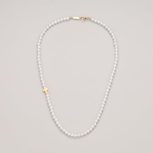 GAVU Mens Pearl Necklace Men's Pearl Beaded Necklace, Pearl Cross Necklace for Men - Image 5
