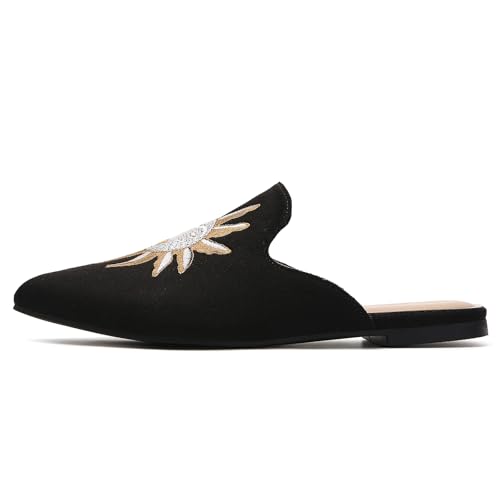Image of Tilocow Women's Pointed Toe Flat Mules Backless Slip On Loafers