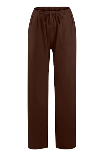 YOCUR Women Wide Leg Flowy Drawstring Palazzo Linen Pants Beach Casual Elastic High Waisted Loose Trousers3