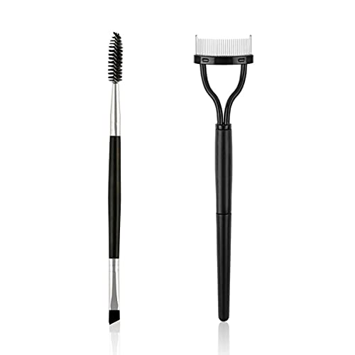 2Pcs Eyelash Comb Brush Set, Eyelash Separator Curler, Duo Eyebrow Brush Comb and Spoolie Brush, False Eyelash Applicator Brushes Makeup Grooming Tool