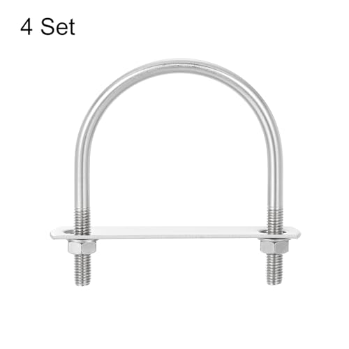 Image of uxcell Round U-Bolts, 4 Sets 92mm(3.62 inch) Inner Width 115mm Length M8 304 Stainless Steel U Clamp Bolt with Nuts and Plates, for Boat Trailer