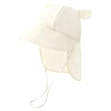 RoxNvm Gorro Filtro UV Bebe, Gorros Proteccion UV Bebe Algodón, Sombrero Bebe UPF 50, con Cordón Ajustable y Protección para El Cuello, Gorro Pescador Niño, para 9 Meses 3 Año (Blanco)