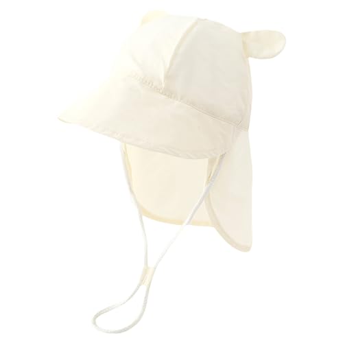 RoxNvm Gorro Filtro UV Bebe, Gorros Proteccion UV Bebe Algodón, Sombrero Bebe UPF 50, con Cordón Ajustable y Protección para El Cuello, Gorro Pescador Niño, para 9 Meses 3 Año (Blanco)