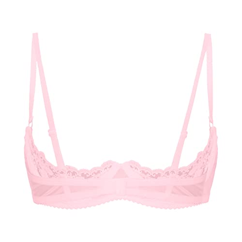 Women's Lace Sheer Lingerie Bras 1/4 Cups Push Up Shelf Unlined Bralette Brassiere Nightwear