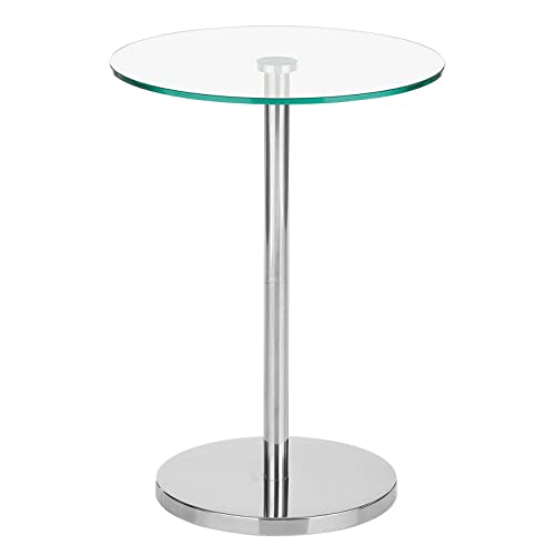 Mdesign Glass Top Side/End Drink Table - Tall Modern Round Accent Metal Nightstand Furniture For Living Room, Dorm, Home Office, And Bedroom - 16" Round - Clear/Chrome #TOP6